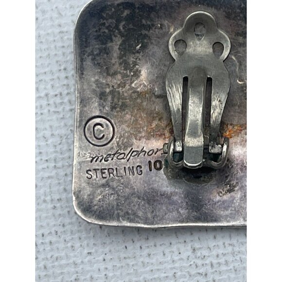 Vintage Metalphors Signed Modernist 10k Gold and Sterling Silver Earrings - Picture 5 of 5